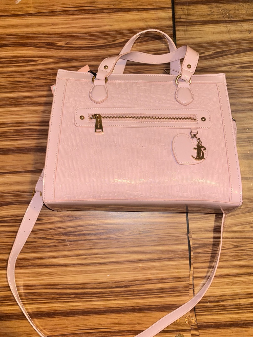 Pink Patent Shopper Tote Bag with Heart Charm